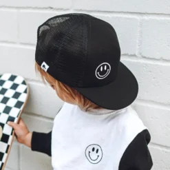 George Hats Headwear Black + White Smiley Trucker Hat