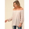 J+j Tops Oatmeal Stretch Linen Bubble Sleeve Blouse