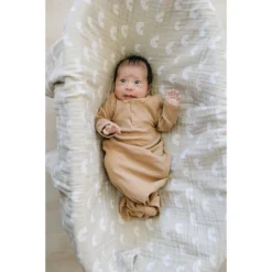 Mebie Baby Cafe Brown Organic Cotton Ribbed Knotted Gown Preemie + Newborn