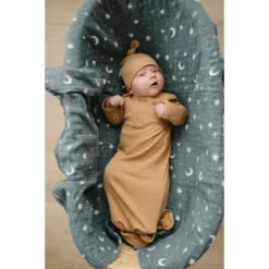 Mebie Baby Cafe Brown Organic Cotton Ribbed Knotted Gown Preemie + Newborn