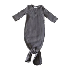 Mebie Baby Preemie + Newborn Charcoal Grey Organic Cotton Ribbed Knotted Gown