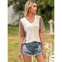 J+j Coco Tan Color Block Tee