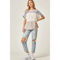 J+j Oversized Color Block Top Tops