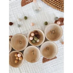 Elm + Otter Wooden Counting Bowls + Felt Balls Toy