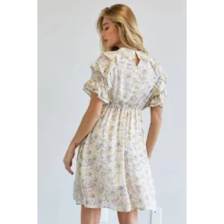 J+j Dresses Cream Floral Smocked Dress