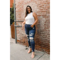 J+j Ripped High Rise Ankle Skinny Jeans Plus Size Jeans + Pants