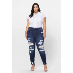 J+j Ripped High Rise Ankle Skinny Jeans Plus Size Jeans + Pants