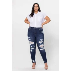 J+j Ripped High Rise Ankle Skinny Jeans Plus Size Jeans + Pants