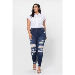 J+j Ripped High Rise Ankle Skinny Jeans Plus Size Jeans + Pants