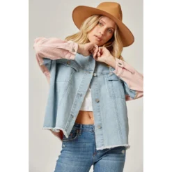 J+j Long Sleeve Mauve Corduroy + Denim Jacket