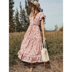 J+j Pink Floral Print Butterfly Sleeve Dress