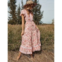 J+j Pink Floral Print Butterfly Sleeve Dress