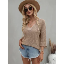 J+j Tops Beige Drop Shoulder 3/4 Length Sweater
