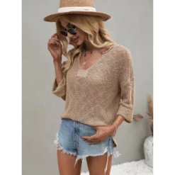 J+j Tops Beige Drop Shoulder 3/4 Length Sweater