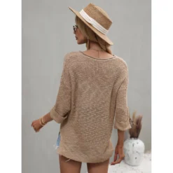 J+j Tops Beige Drop Shoulder 3/4 Length Sweater