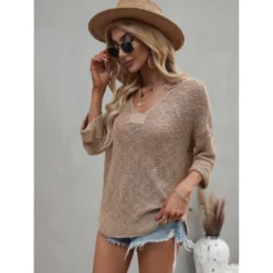 J+j Tops Beige Drop Shoulder 3/4 Length Sweater