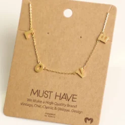 Fame Accessories Love Print Charm Necklace