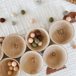 Elm + Otter Wooden Counting Bowls + Felt Balls Toy