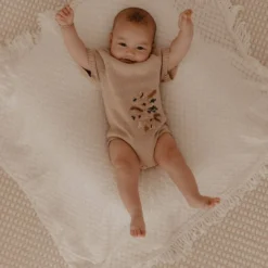 Kute Cuddles Floral Embroidered Taupe Knit Romper Knits