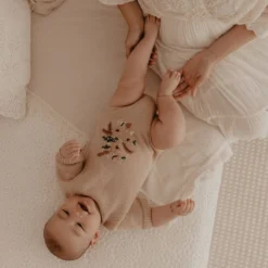 Kute Cuddles Floral Embroidered Taupe Knit Romper Knits