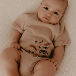 Kute Cuddles Floral Embroidered Taupe Knit Romper Knits