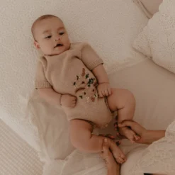 Kute Cuddles Floral Embroidered Taupe Knit Romper Knits