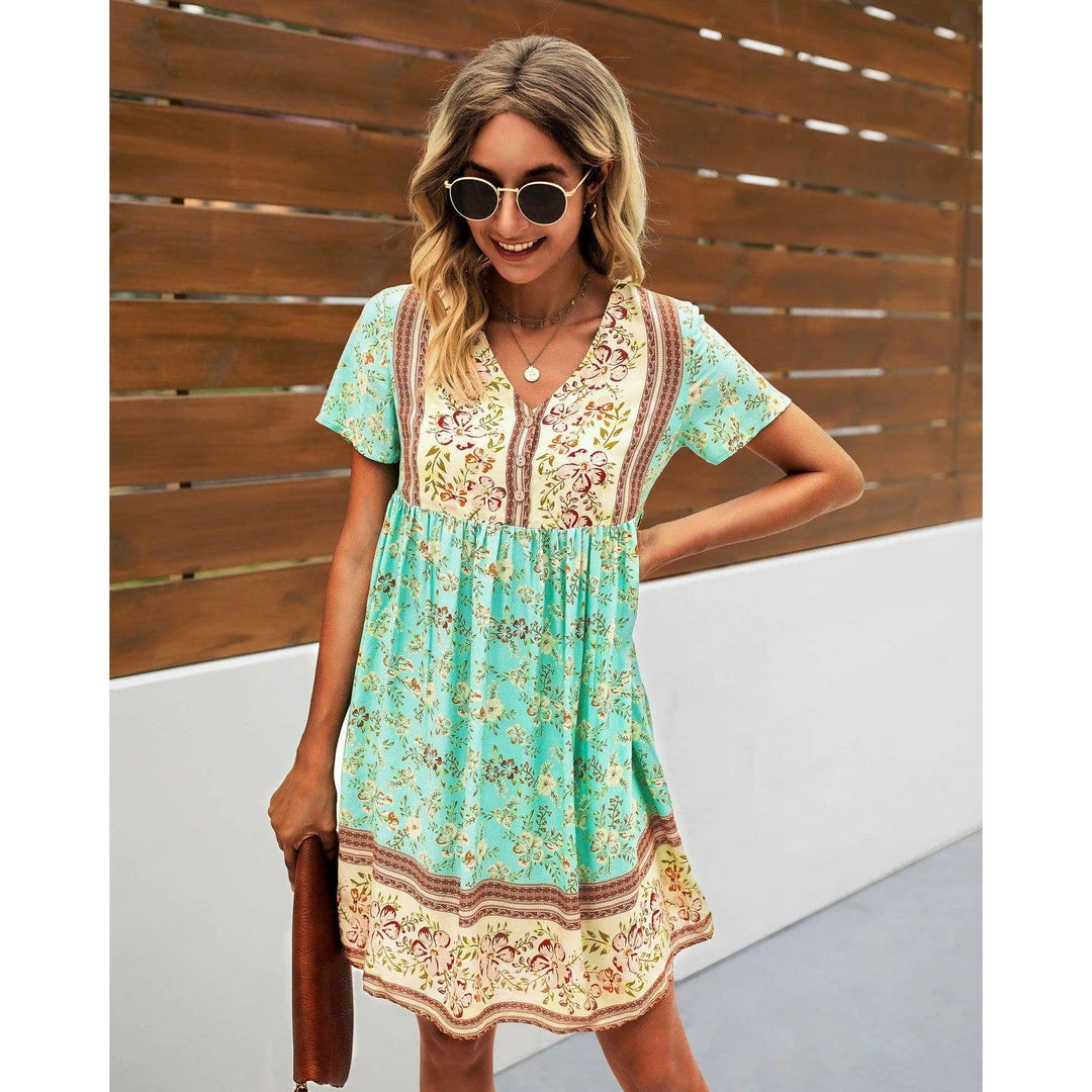J+j Green Floral Boho Dress Dresses 6 J+j Green Floral Boho Dress Dresses