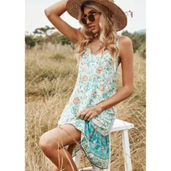 J+j Green Ruffle Hem Boho Dress
