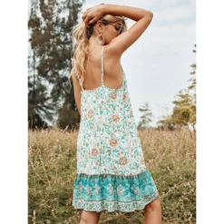 J+j Green Ruffle Hem Boho Dress
