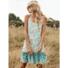 J+j Green Ruffle Hem Boho Dress