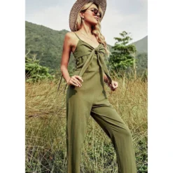 J+j Rompers + Jumpers Green Tie Front Jumpsuit