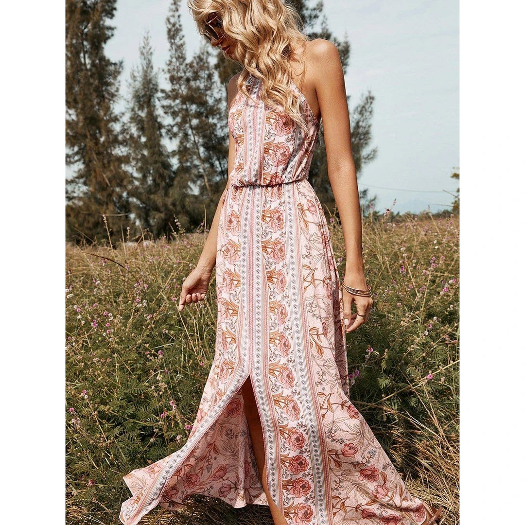 J+j Dresses Pink Floral Halter Neck Backless Dress 4 J+j Dresses Pink Floral Halter Neck Backless Dress