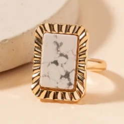 J+j Howlite Rectangular Metal Ring Rings