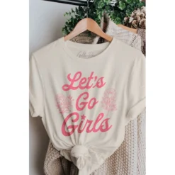 J+j Let's Go Girls Pink Cream Tee Graphic Tees