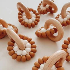 Pretty Please Teethers Speckled Almond Reed Teething Ring Rattle Toy Toys