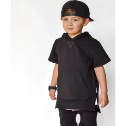 Little Bipsy Black Short Sleeve Hoodie Tops