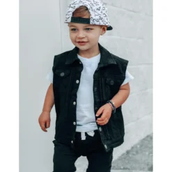 Little Bipsy Black Wash Denim Vest Outerwear