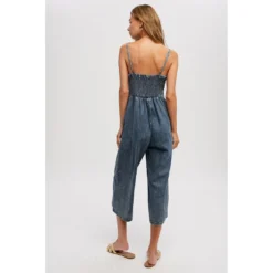 J+j Medium Acid Wash Denim Jumpsuit