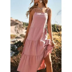 J+j Dresses Pink Tie Texture Shoulder Dress