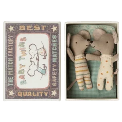 Maileg Dolls + Plushies Baby Twin Mice In A Box Toy