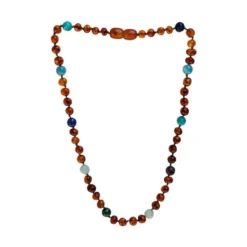 Sweet Tree Amber Cognac Amber + Green/blue Necklace 15"