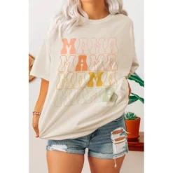 J+j Graphic Tees Mama Stacked Oversized Cream Tee