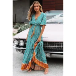 J+j Dresses Teal Ruffle Boho Dress