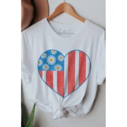 J+j Usa Heart Flower White America Oversized Tee