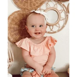 Bailey's Blossoms Light Pink Flutter Sleeve Leotard Overalls + Rompers