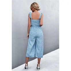 J+j Light Blue Floral Jumpsuit Rompers + Jumpers