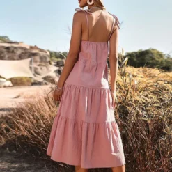 J+j Dresses Pink Tie Texture Shoulder Dress