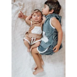 Little Bipsy Slate Blue Terry Sleeveless Tank Hoodie Tops