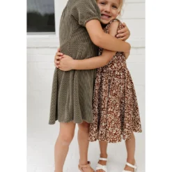 Lia + Lou Olive Green Ribbed Puff Sleeve Dress