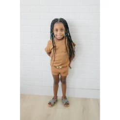 Mebie Baby Mustard Ribbed Shorts Organic Cotton Set